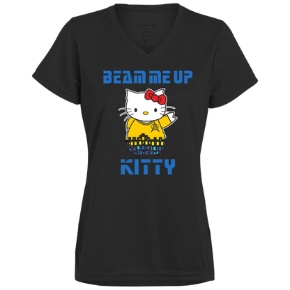 ArtichokeUSA Custom Design. Beam Me Up Kitty. Fan Art / Parody. Ladies’ Moisture-Wicking V-Neck Tee