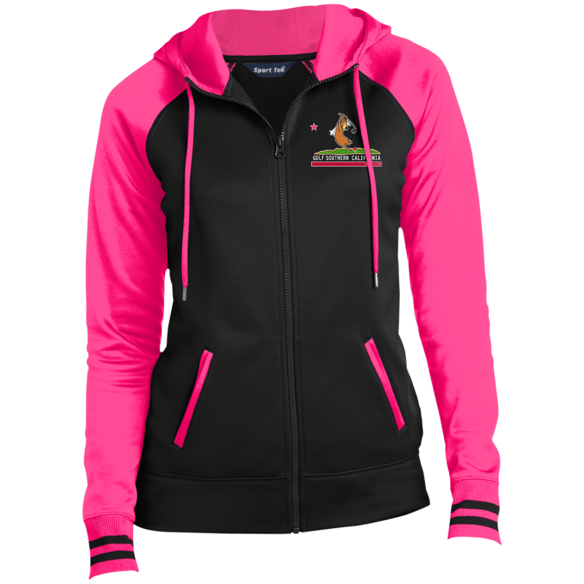 Custom Design #15. Golf Southern California with Yogi Fan Art. Ladies' Sport-Wick® Full-Zip Hooded Jacket