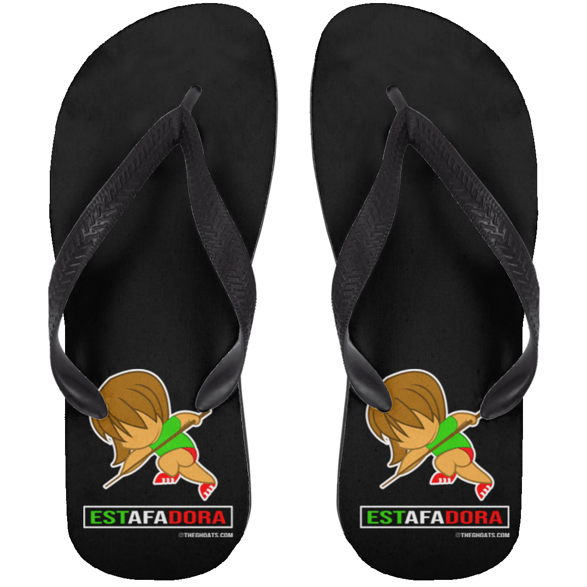 The GHOATS Custom Design. #30 Estafador. (Spanish translation for Female Hustler). Adult Flip Flops