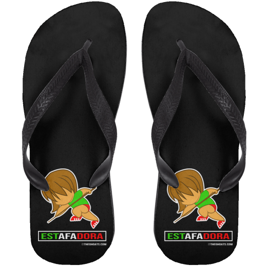 The GHOATS Custom Design. #30 Estafador. (Spanish translation for Female Hustler). Adult Flip Flops