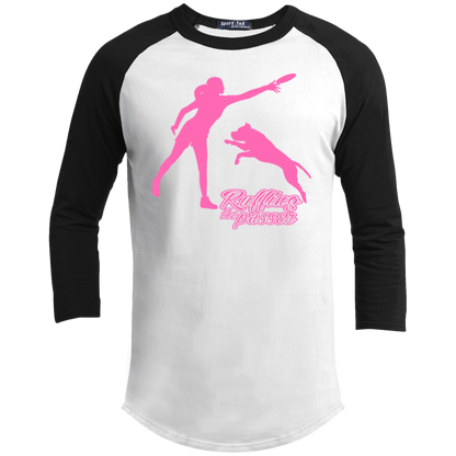 ArtichokeUSA Custom Design. Ruffing the Passer. Pitbull Edition. Female Version. Youth 3/4 Raglan Sleeve Shirt