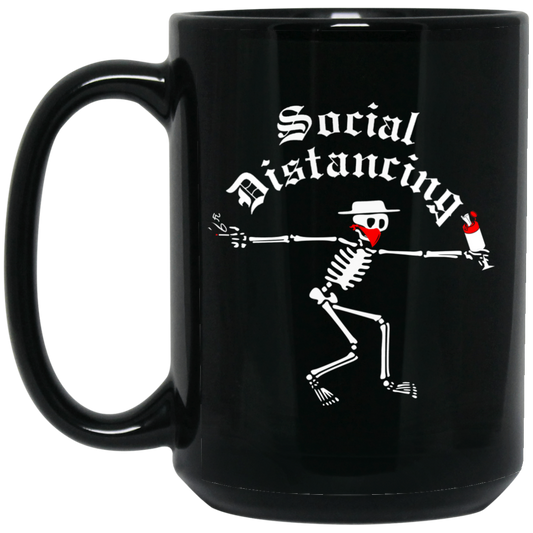 ArtichokeUSA Custom Design. Social Distancing. Social Distortion Parody. 15 oz. Black Mug