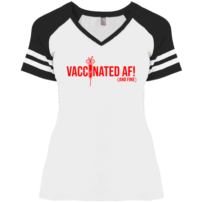 ArtichokeUSA Custom Design. Vaccinated AF (and fine). Ladies' Game V-Neck T-Shirt
