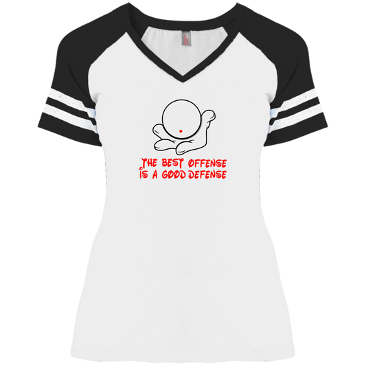 The GHOATS Custom Design. #5 The Best Offense is a Good Defense. Ladies' Game V-Neck T-Shirt