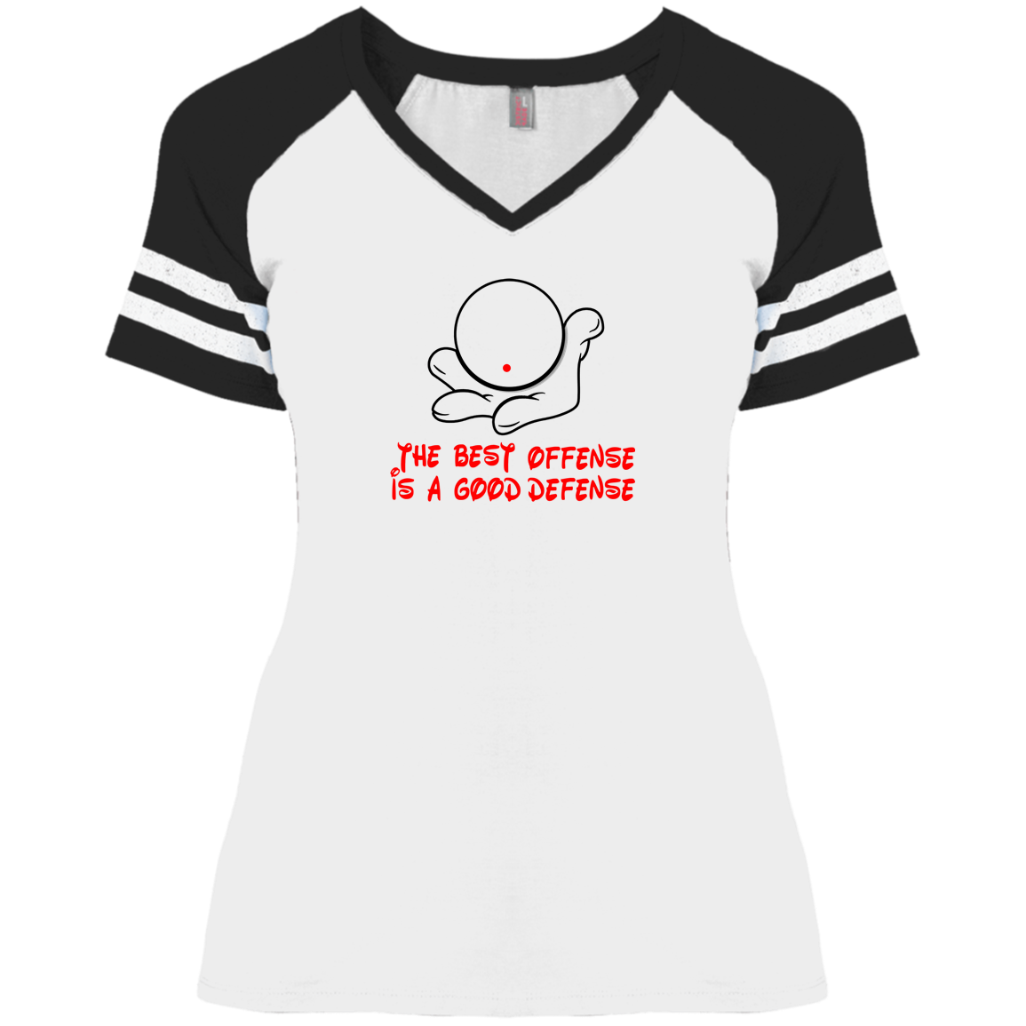 The GHOATS Custom Design. #5 The Best Offense is a Good Defense. Ladies' Game V-Neck T-Shirt