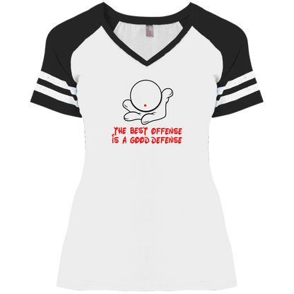 The GHOATS Custom Design. #5 The Best Offense is a Good Defense. Ladies' Game V-Neck T-Shirt