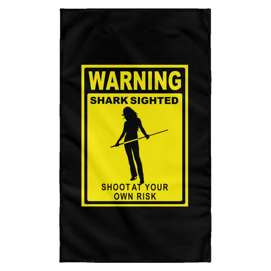 The GHOATS custom design #36. Shark Sighted. Female Pool Shark. Shoot At Your Own Risk. Pool / Billiards. Sublimated Wall Flag