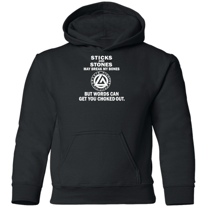 Artichoke Fight Gear Custom Design #16. Sticks And Stones May Break My Bones But Words Can Get You Choked Out. Gracie Fighter. BJJ. Youth Hoodie