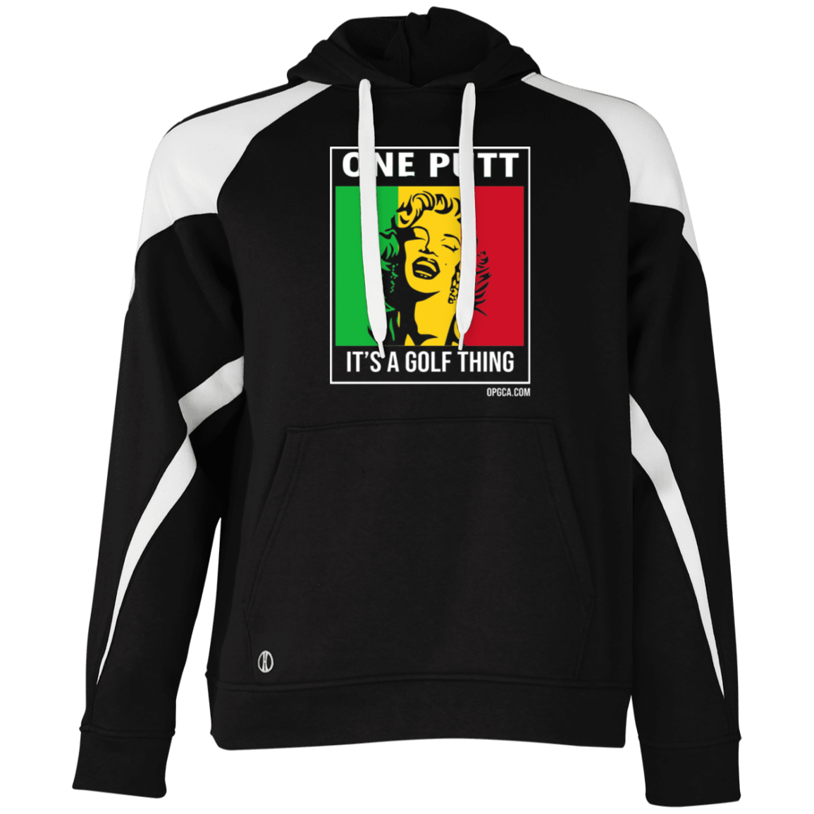 OPG Custom Design #22. One Putt / One Love Parody with Fan Art. Female Edition. Colorblock Fleece Hoodie