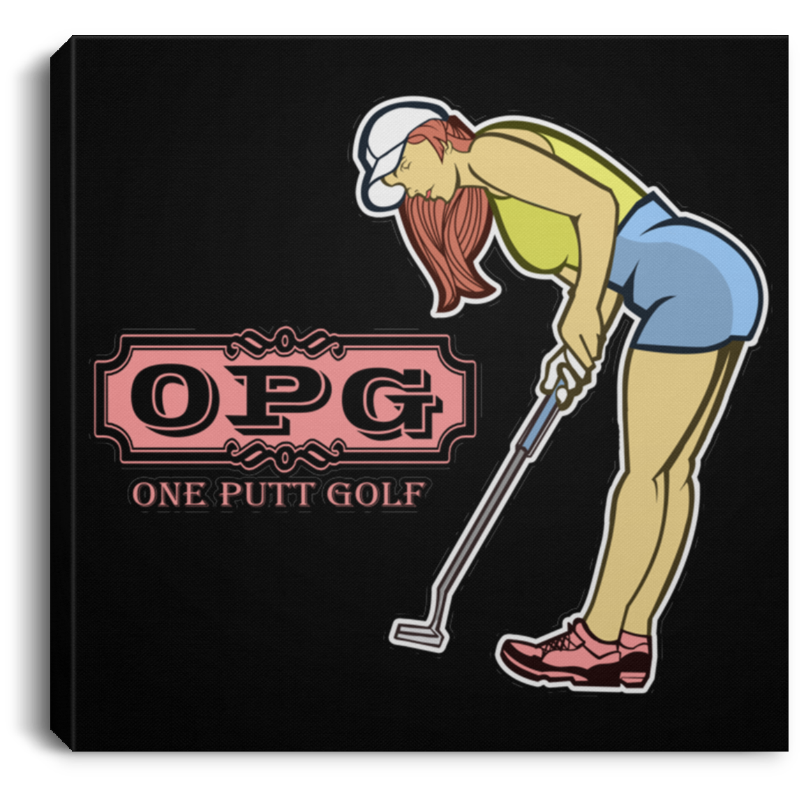 OPG Custom Design #7. One Putt Golf Brand. Female Golfer. Golf. Square Canvas .75in Frame