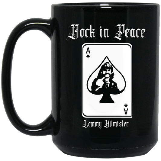 ArtichokeUSA Custom Design. Lemmy Kilmister "Ace of Spades" Tribute Fan Art Version 2 of 2. 15 oz. Black Mug