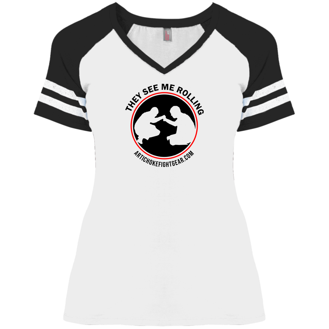 Artichoke Fight Gear Custom Design #16. They See Me Rolling. Ladies' Game V-Neck T-Shirt