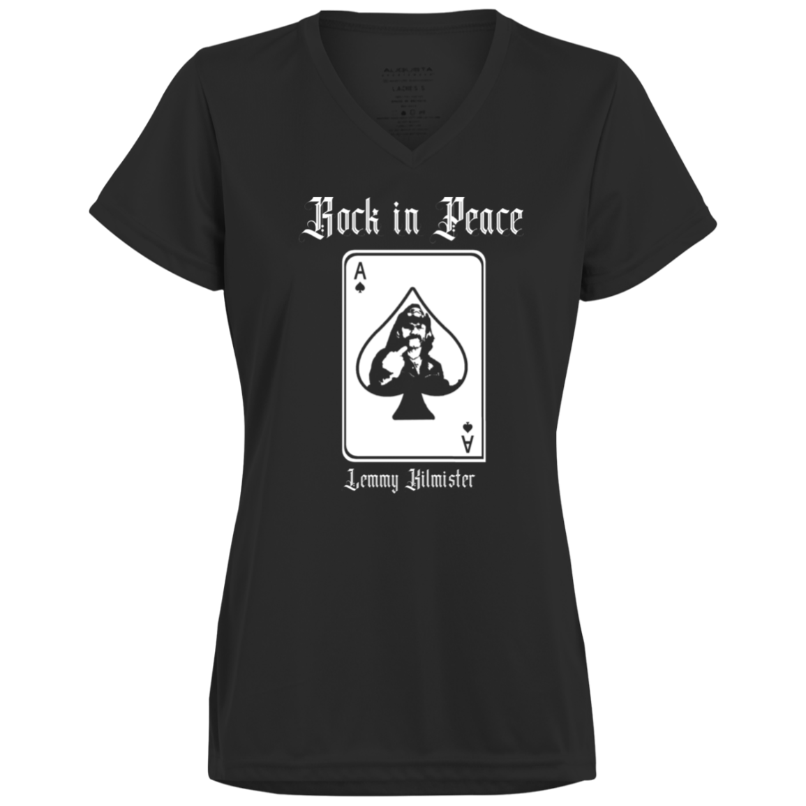 ArtichokeUSA Custom Design. Lemmy Kilmister "Ace of Spades" Tribute Fan Art Version 2 of 2. Ladies’ Moisture-Wicking V-Neck Tee