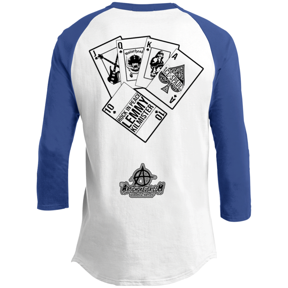 ArtichokeUSA Custom Design. Lemmy Kilmister "Ace of Spades" Tribute Fan Art Version 2 of 2. 3/4 Raglan Sleeve Shirt