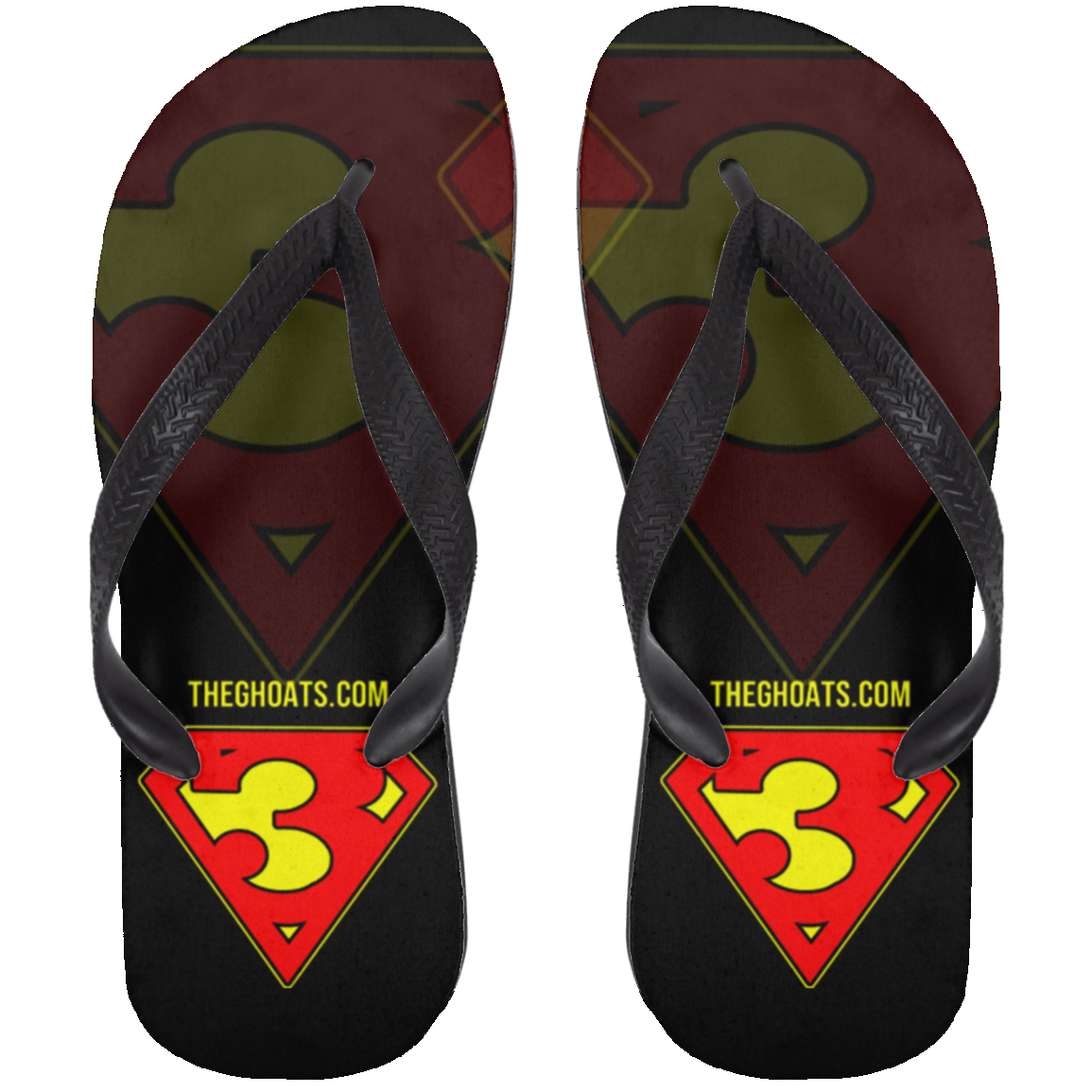 The GHOATS Custom Design. #38 Super 3. APA League. Adult Flip Flops