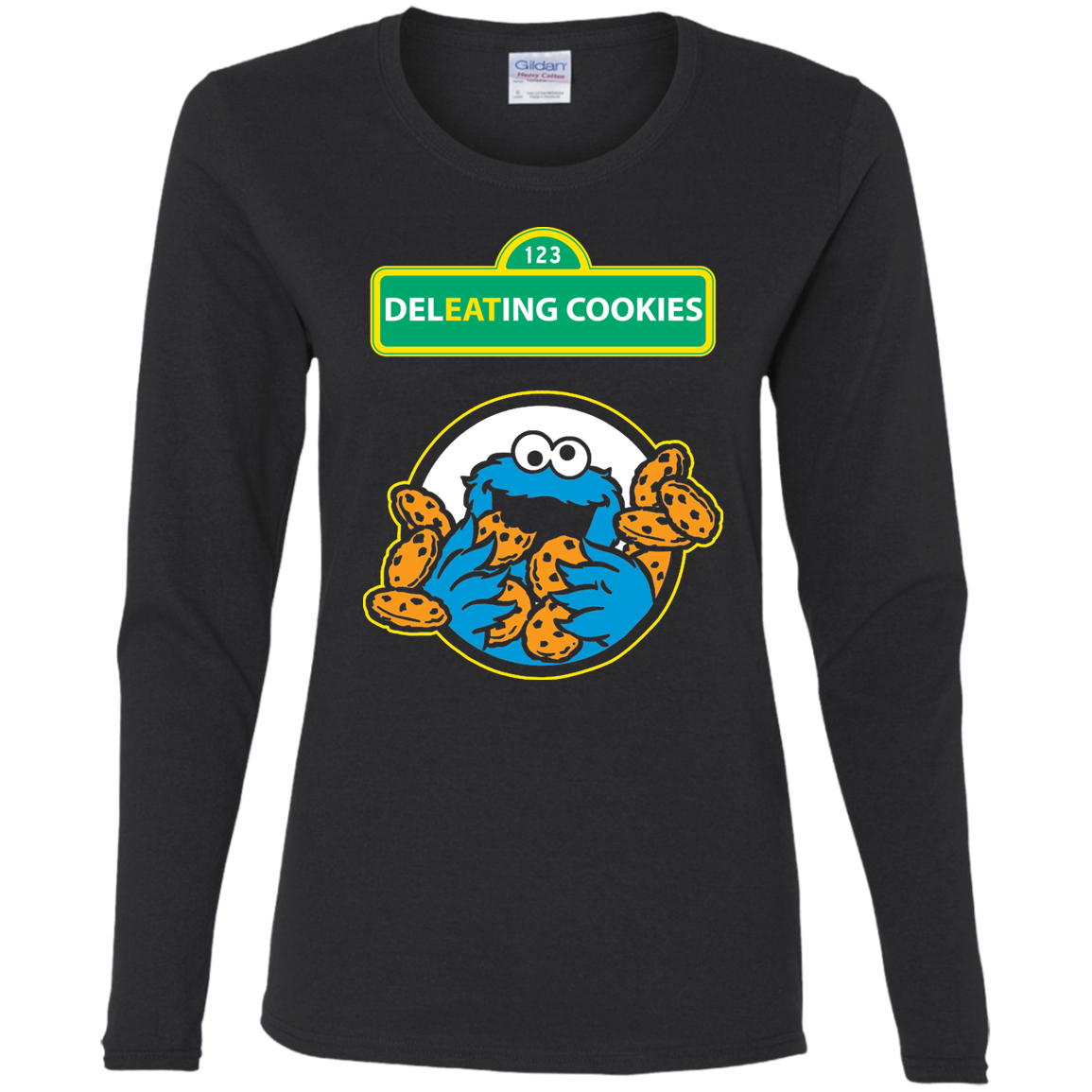 ArtichokeUSA Custom Design #55. DelEATing Cookes. IT humor. Cookie Monster Parody. Ladies' 100% Cotton Long Sleeve T-Shirt