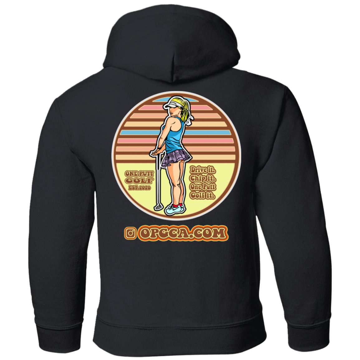 OPG Custom Design #28. Drive it. Chip it. One Putt golf it. Youth Pullover Hoodie