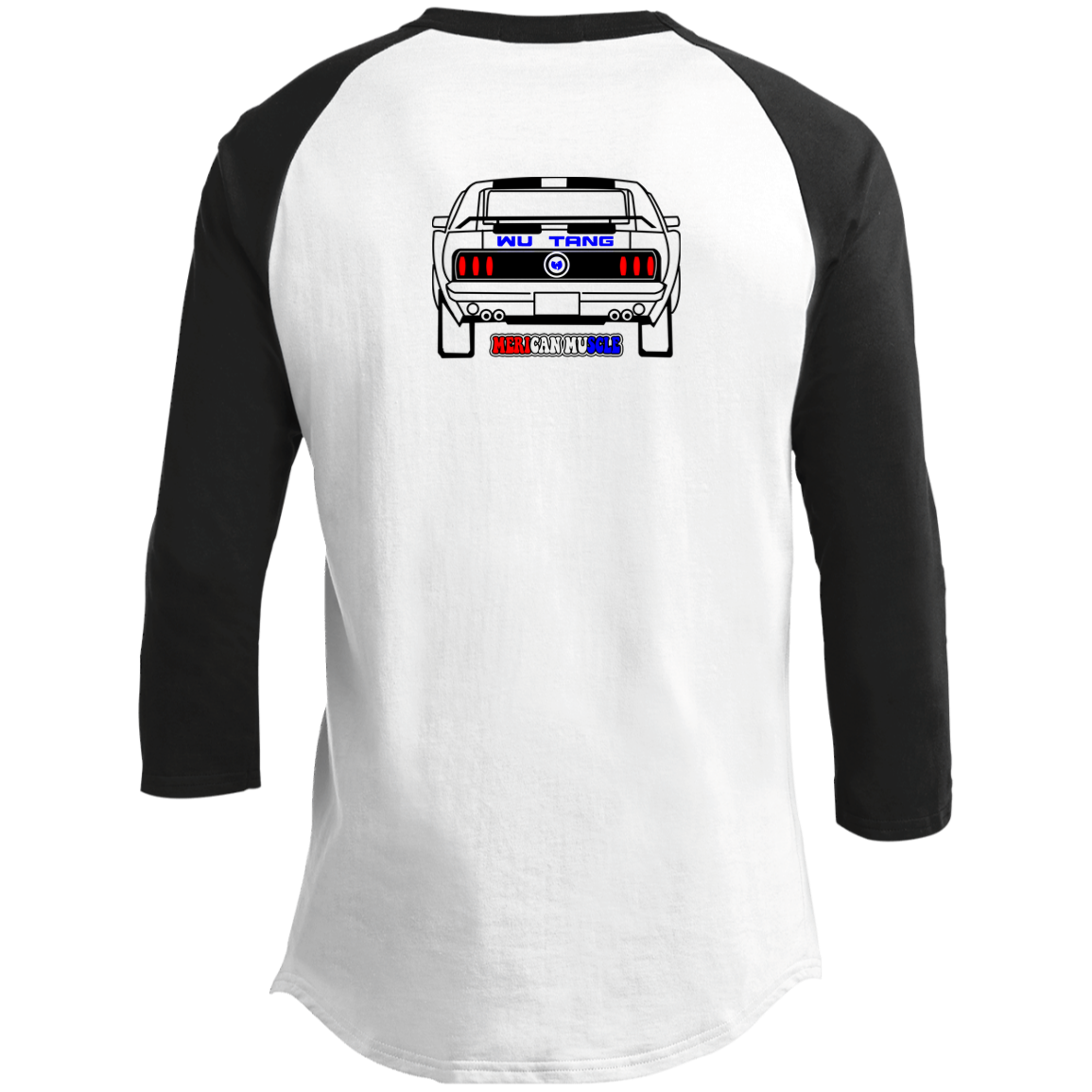 ArtichokeUSA Custom Design. Merican Muscle. Wu-Tang / Mustang Parody. Men's 3/4 Raglan Sleeve Shirt