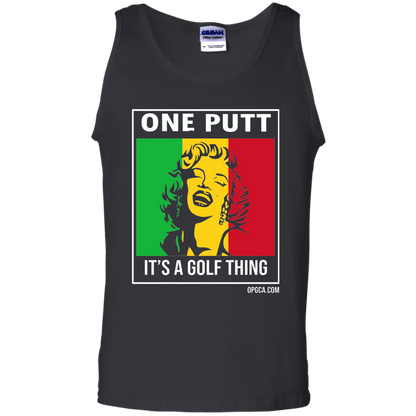 OPG Custom Design #22. One Putt / One Love Parody with Fan Art. Female Edition. 6 0z. 100% Cotton Tank Top