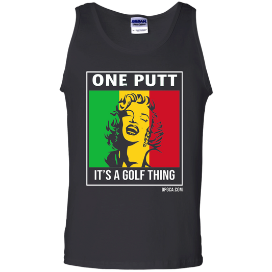 OPG Custom Design #22. One Putt / One Love Parody with Fan Art. Female Edition. 6 0z. 100% Cotton Tank Top