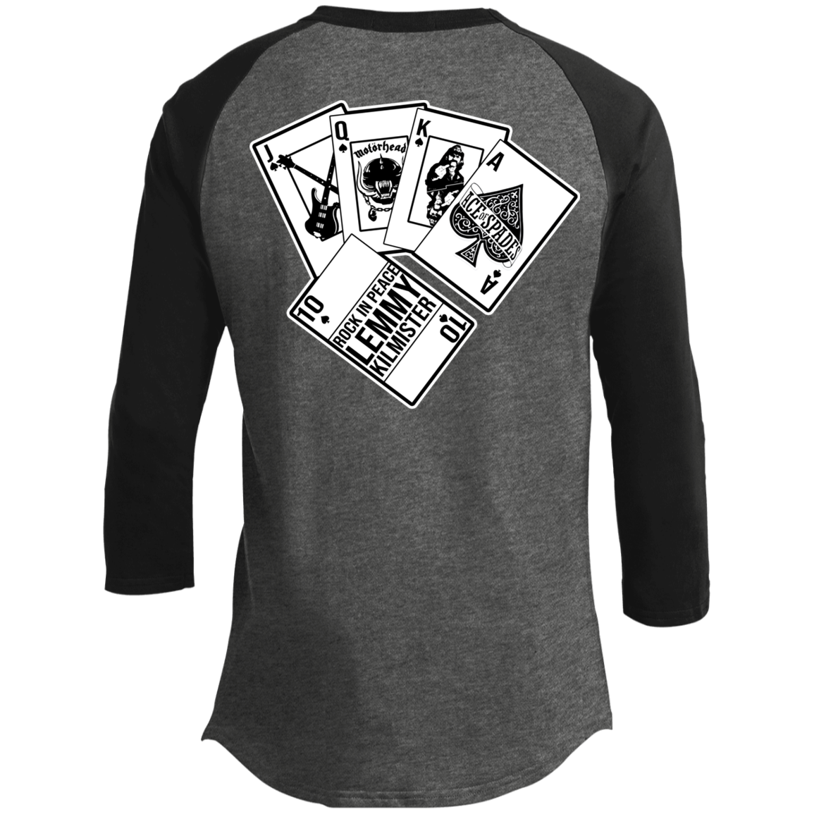 ArtichokeUSA Custom Design. Motorhead's Lemmy Kilmister's Favorite Video Poker Machine. Rock in Peace! 3/4 Raglan Sleeve Shirt