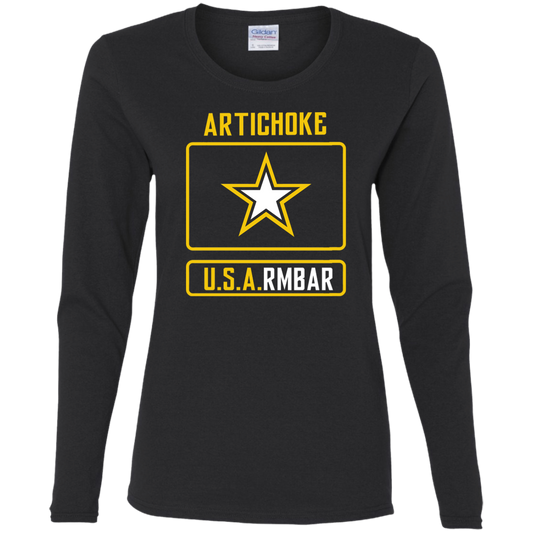 ArtichokeUSA Custom Design #54. Artichoke USArmbar. US Army Parody. Ladies' 100% Cotton Long Sleeve T-Shirt