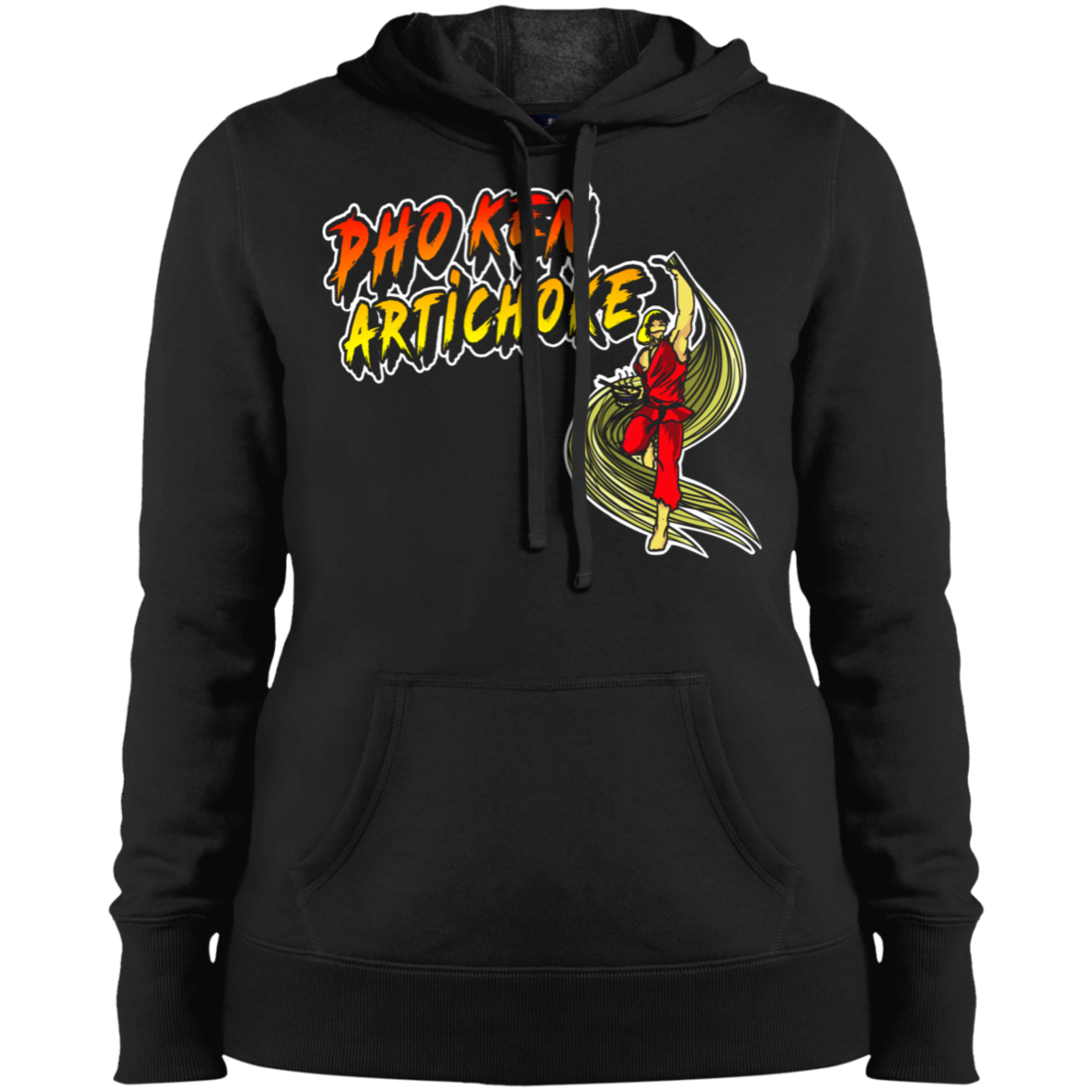 ArtichokeUSA Custom Design. Pho Ken Artichoke. Street Fighter Parody. Gaming. Ladies' Pullover Hooded Sweatshirt