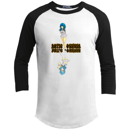 ArtichokeUSA Custom Design. Façade: (Noun) A false appearance that makes someone or something seem more pleasant or better than they really are.  Youth 3/4 Raglan Sleeve Shirt