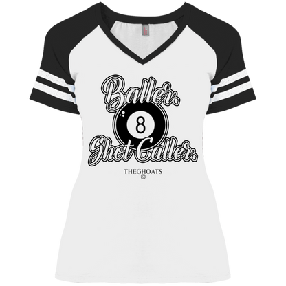 The GHOATS Custom Design #2. Baller. Shot Caller. Ladies' Game V-Neck T-Shirt