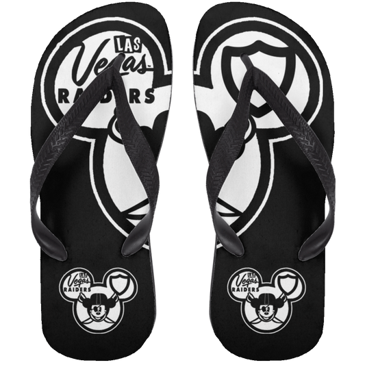 ArtichokeUSA Custom Design. Las Vegas Raiders & Mickey Mouse Mash Up. Fan Art. Parody. Adult Flip Flops