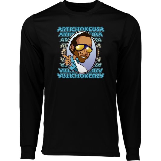 ArtichokeUSA Character and Font design. Let's Create Your Own Team Design Today. My first client Charles. Long Sleeve Moisture-Wicking Tee