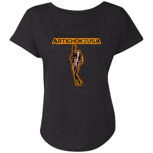 ArtichokeUSA Character and Font design. Let's Create Your Own Team Design Today. Mary Boom Boom. Ladies' Triblend Dolman Sleeve
