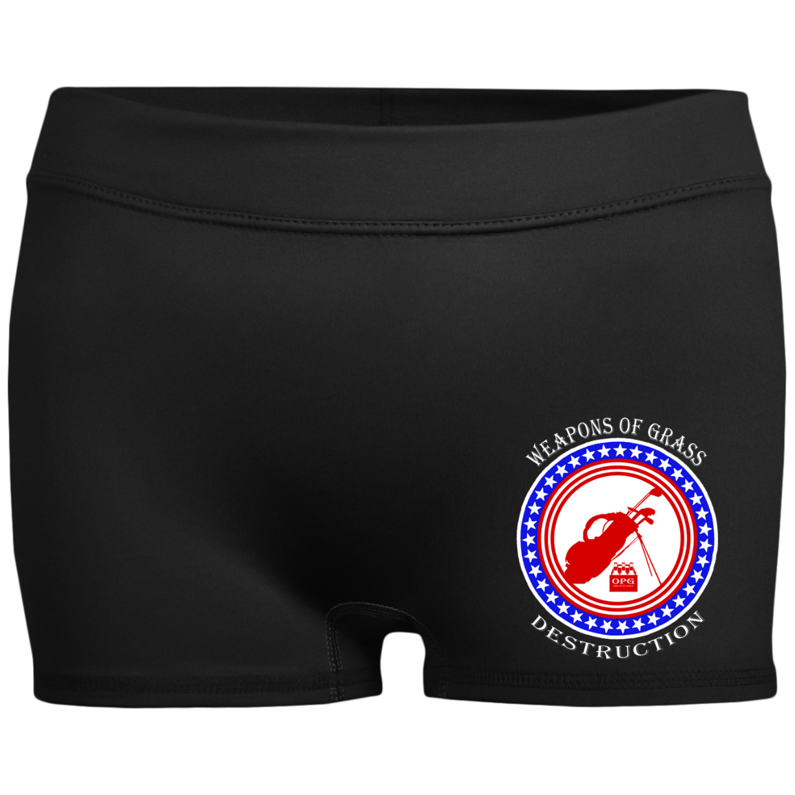 OPG Custom Design #18. Weapons of Grass Destruction. Ladies' Fitted Moisture-Wicking 2.5 inch Inseam Shorts
