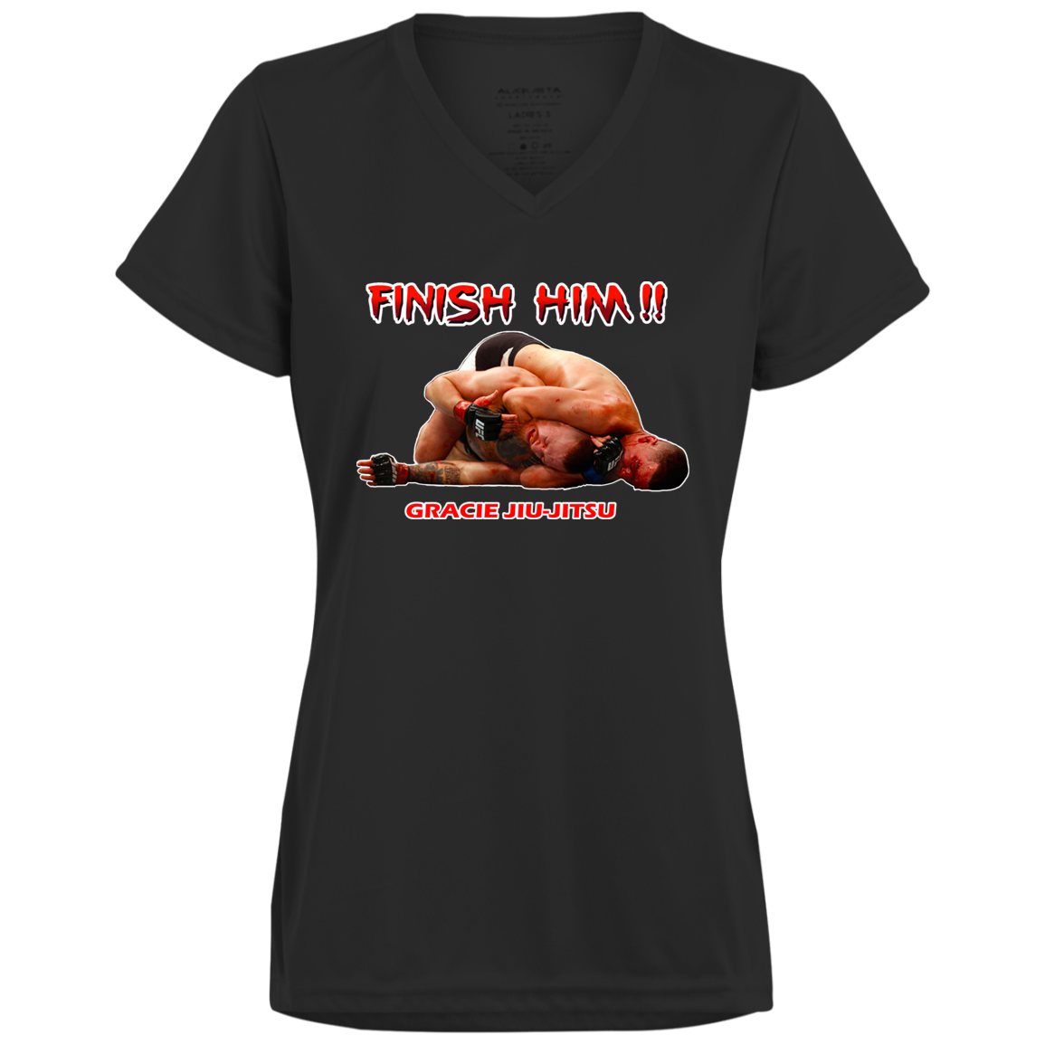 Artichoke Fight Gear Custom Design #8. Finish Him! Ladies’ Moisture-Wicking V-Neck Tee