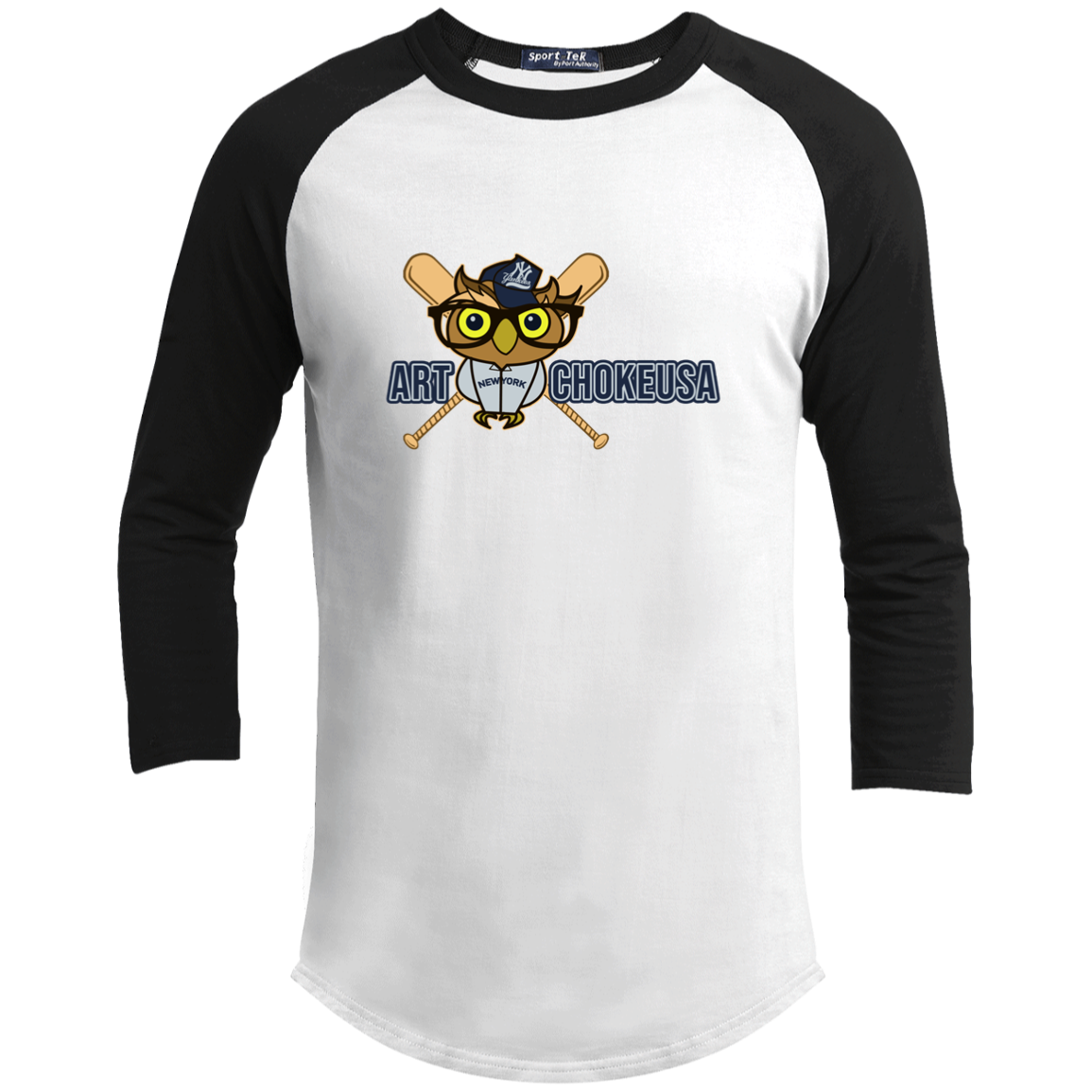 ArtichokeUSA Character and Font design. New York Owl. NY Yankees Fan Art. Let's Create Your Own Team Design Today. Youth 3/4 Raglan Sleeve Shirt