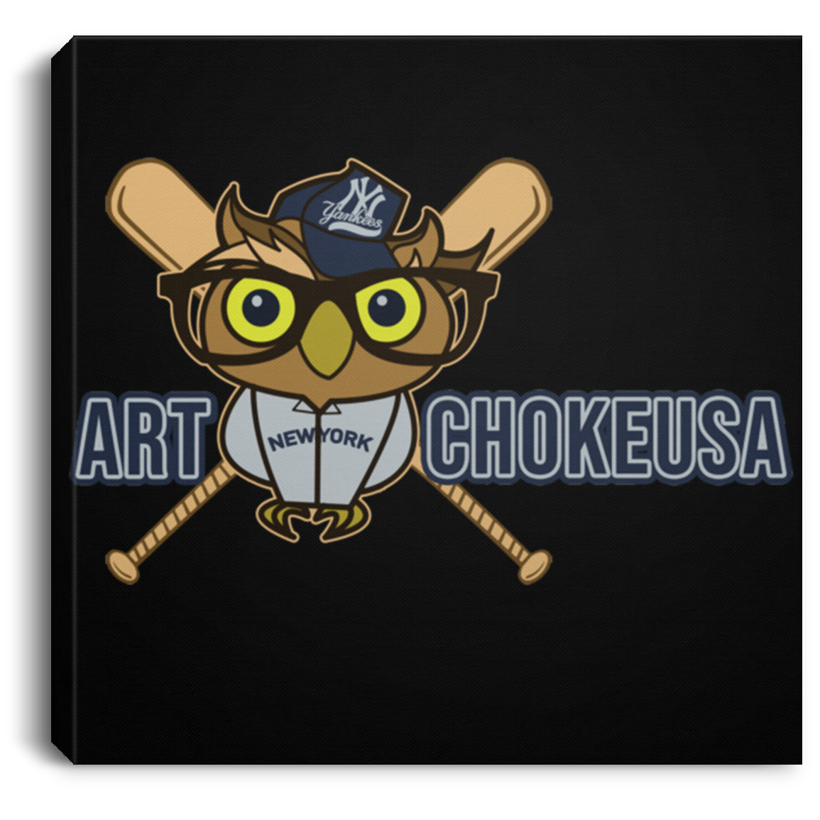 ArtichokeUSA Character and Font design. New York Owl. NY Yankees Fan Art. Let's Create Your Own Team Design Today. Square Canvas .75in Frame