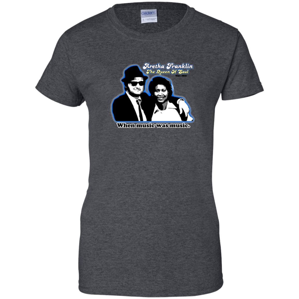 ArtichokeUSA custom design #41. Aretha Franklin/Jonn Belushi Blues Bros Fan Art Tribute. TV Music Movies. Gildan Woman's 100% Cotton T-Shirt
