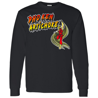 ArtichokeUSA Custom Design. Pho Ken Artichoke. Street Fighter Parody. Gaming. LS T-Shirt 5.3 oz.