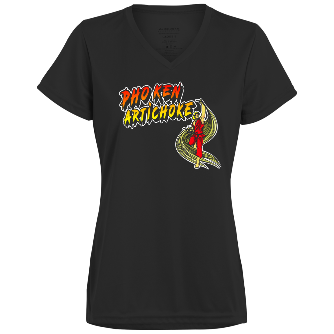 ArtichokeUSA Custom Design. Pho Ken Artichoke. Street Fighter Parody. Gaming. Ladies’ Moisture-Wicking V-Neck Tee