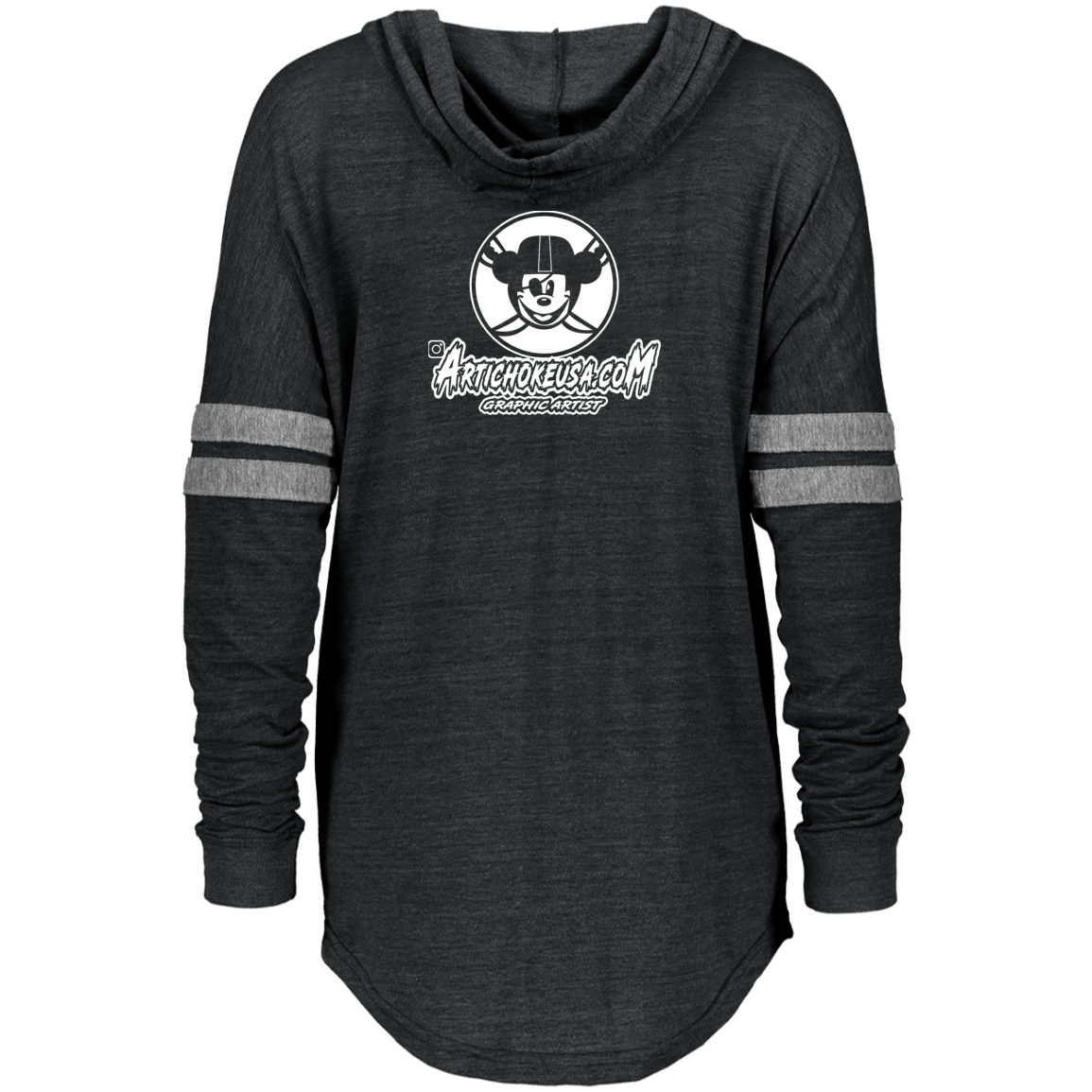 ArtichokeUSA Custom Design. Las Vegas Raiders & Mickey Mouse Mash Up. Fan Art. Parody. Ladies Hooded Low Key Pullover