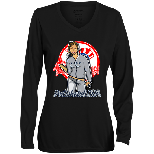 ArtichokeUSA Character and Font Design. Let’s Create Your Own Design Today. Brooklyn. Ladies' Moisture-Wicking Long Sleeve V-Neck Tee