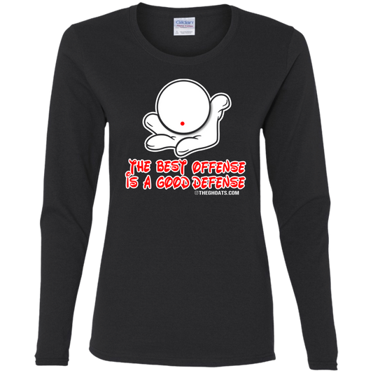 The GHOATS Custom Design. #5 The Best Offense is a Good Defense. Ladies' Cotton LS T-Shirt