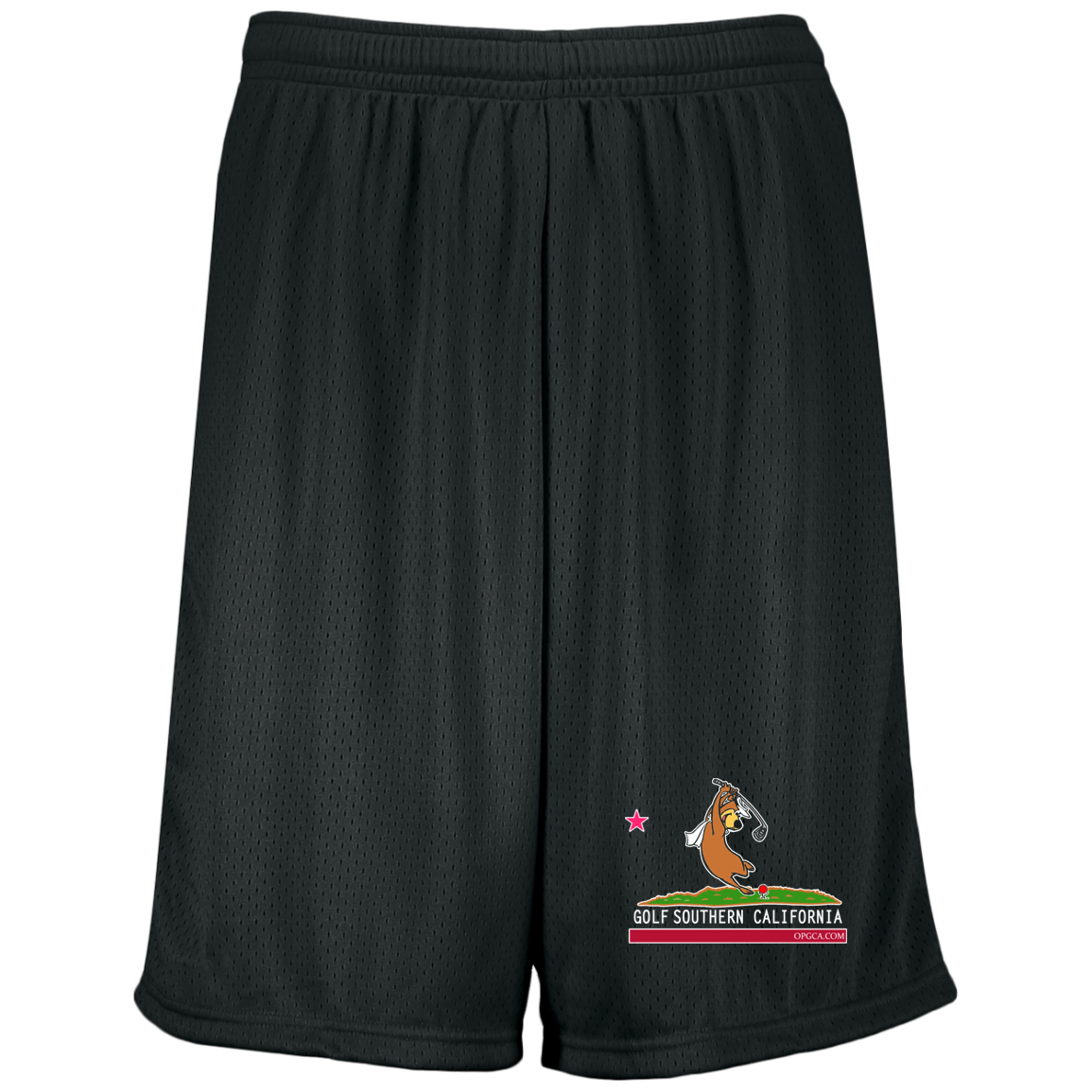 Custom Design #15. Golf Southern California with Yogi Fan Art. Moisture-Wicking 9 inch Inseam Mesh Shorts