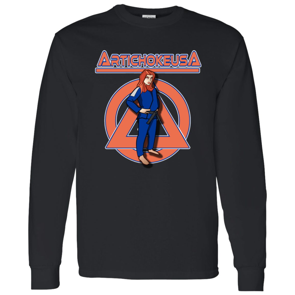 ArtichokeUSA Character and Font design. Let's Create Your Own Team Design Today. Amber. 100 % Cotton LS T-Shirt
