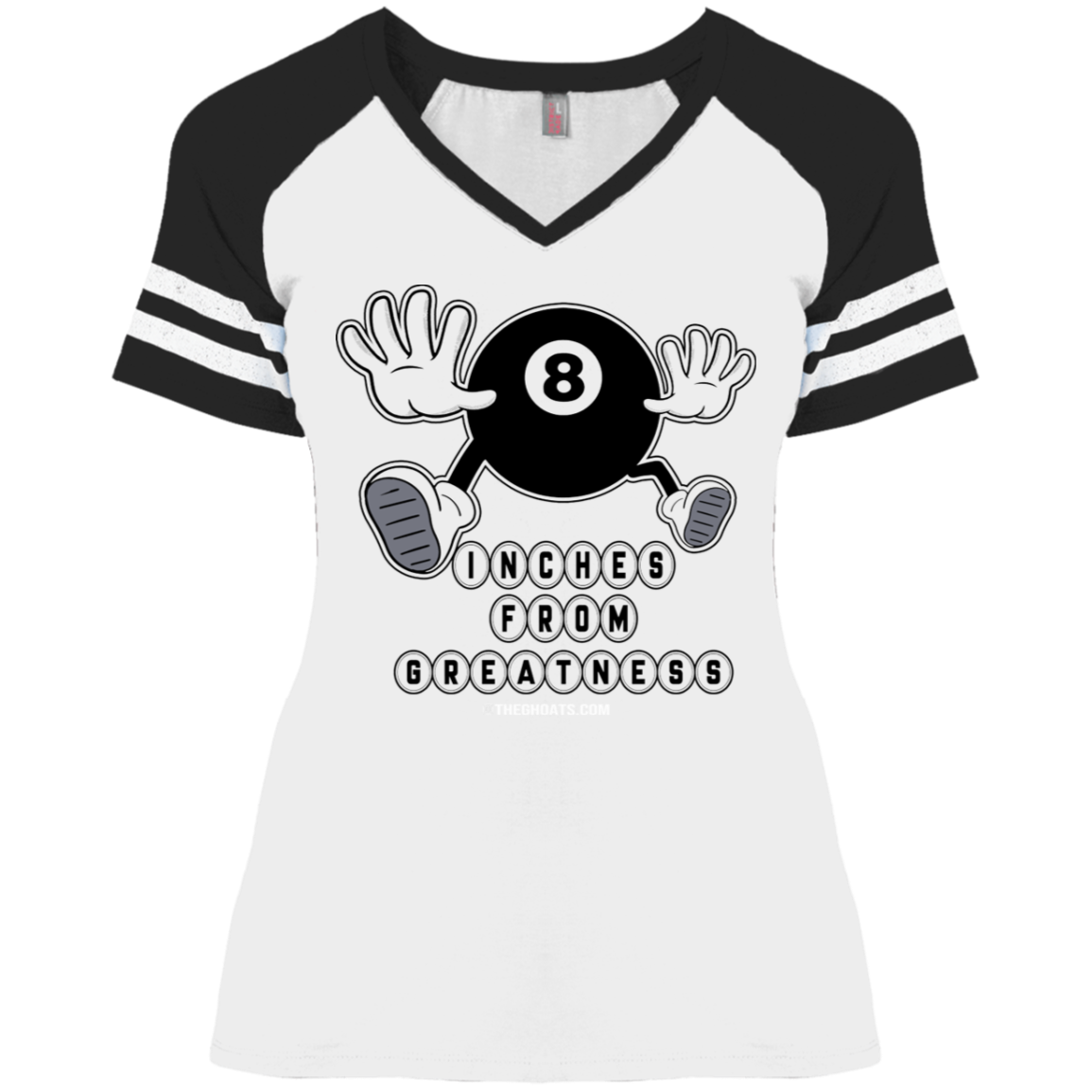 The GHOATS Custom Design #17. Inches From Greatness. Ladies' Game V-Neck T-Shirt