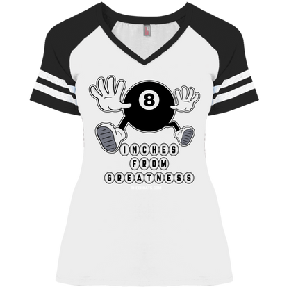 The GHOATS Custom Design #17. Inches From Greatness. Ladies' Game V-Neck T-Shirt