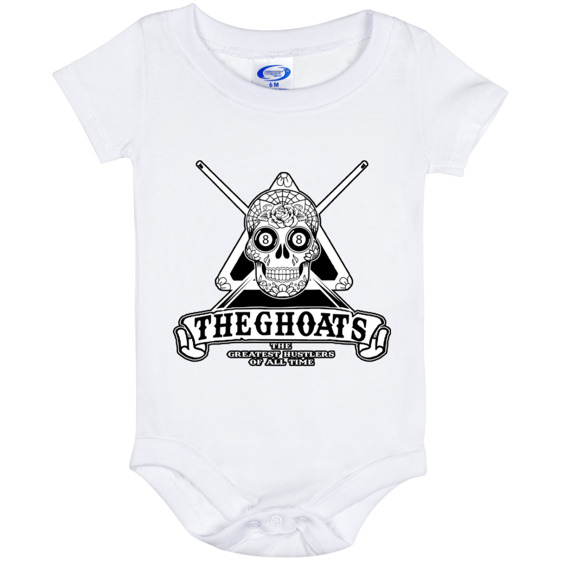 The GHOATS Custom Design #37. Sugar Skull Pool Theme. Baby Onesie 6 Month