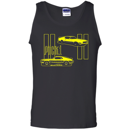 ArtichokeUSA Custom Design. Pick 1 Mustang. Mach 1 Mustang Parody. Cars. Men's 100% Cotton Tank Top