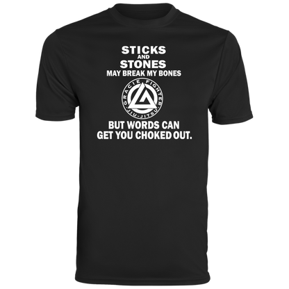 Artichoke Fight Gear Custom Design #19. Sticks and Stones. Men's Moisture-Wicking Tee