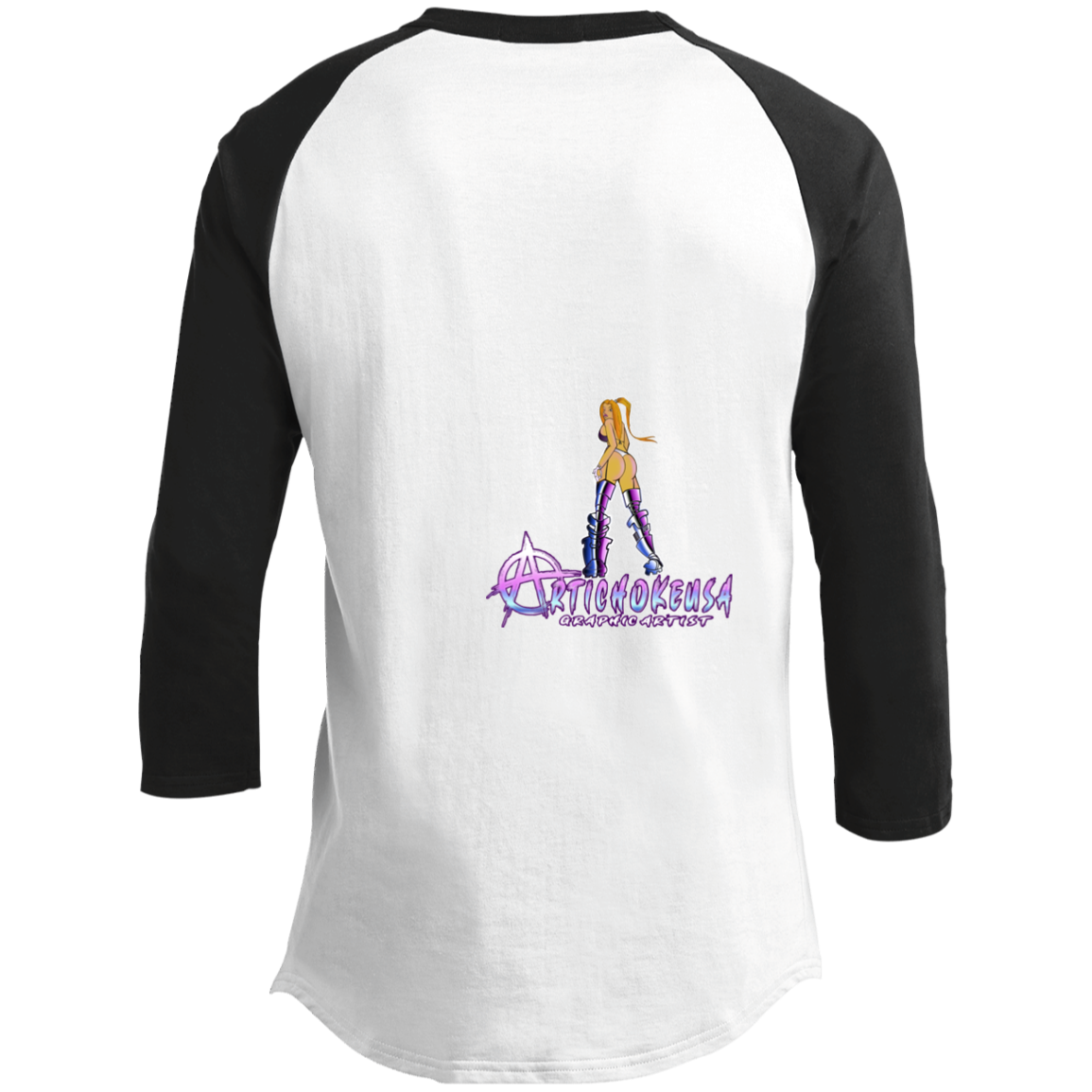 ArtichokeUSA Character and Font design. Let's Create Your Own Team Design Today. Dama de Croma. Youth 3/4 Raglan Sleeve Shirt